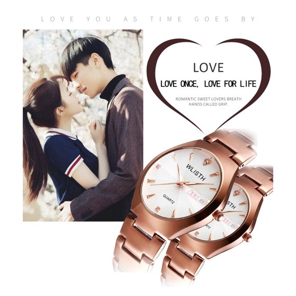 Up to 65% Off Tanabata Valentine's Day Waterproof Quartz Men and Women Steel Band Couple Watches Necklace Rings Earring Jewelry on Clearance