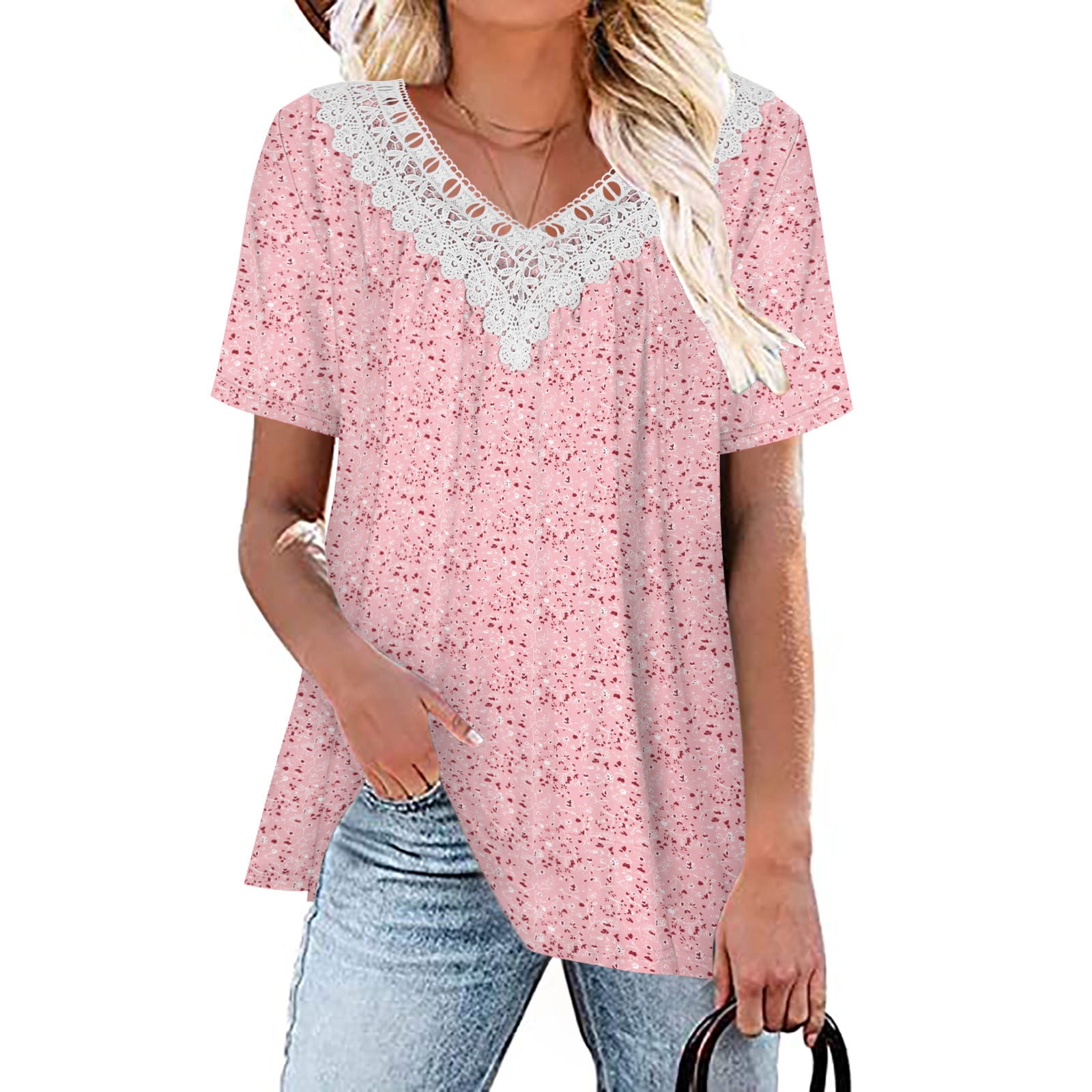 Women's Boho Floral Print V-Neck Long Sleeve Tunic – Plus Size Casual Blouse For Fall/Winter, Polyester Rayon Blend