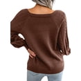 thumbnail image 6 of QAFOPEH Womens Boat Neck Long Sleeve Buttons Cable Knit Ribbed Pullover Sweater, 6 of 7