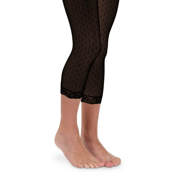 Jefferies Socks Girls Lace Trim Polka Dot Crop Legging Tights 1 Pack