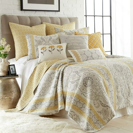 St. Claire Quilt Set - One Twin/Twin XL Quilt and One Standard Sham - Grey, Gold - Levtex Home