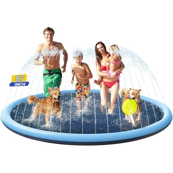 87inch Dog Splash Pad Non-Slip Large, Pet Dogs Cool Sprinkler Pool Heavy Duty XL Splash Pads for Kiddie Baby Wading Pool Summer Outdoor Play Water Fun Toy Gift Easy to Use/Clean
