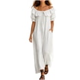 thumbnail image 5 of Blmnix Peplum Dresses for Women 2026 Off The Shoulder Long Summer Dresses with Pockets Under Dress White Short Sleeve Boat Neck Cocktail-Length Women Summer Dresses XL, 5 of 6