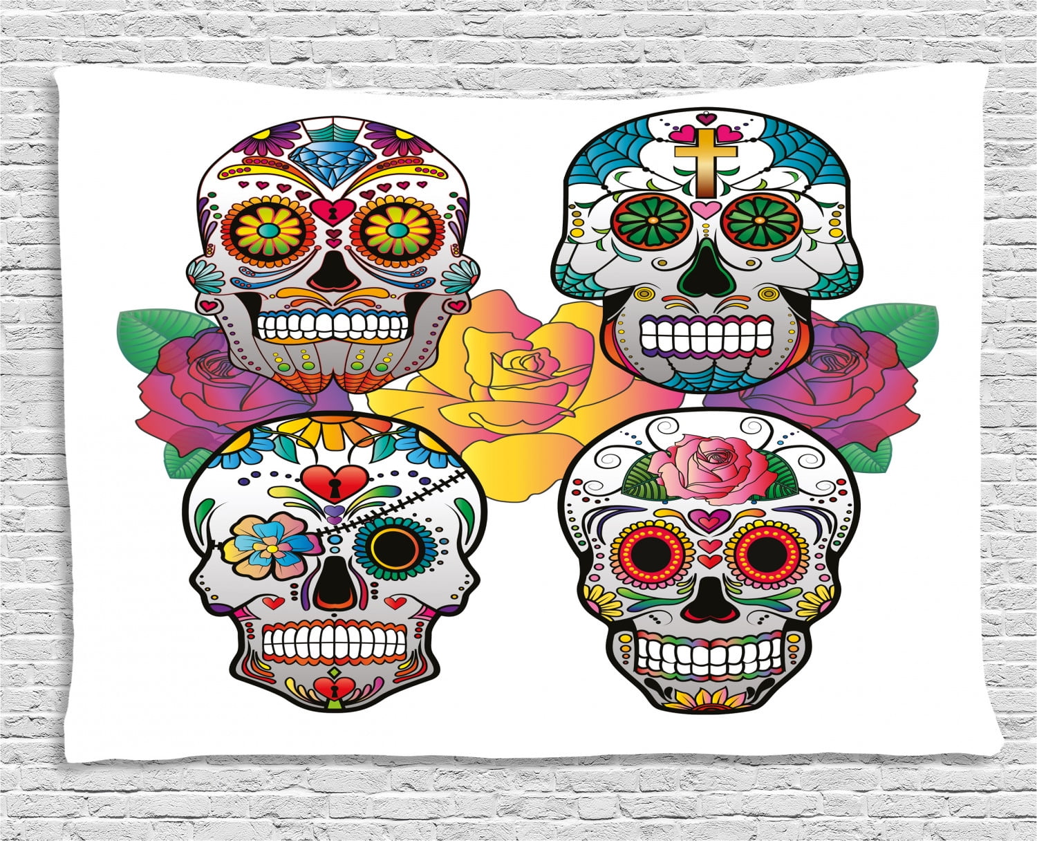 Sugar Skull Decor Tapestry, Different Types of Skulls Rich ...