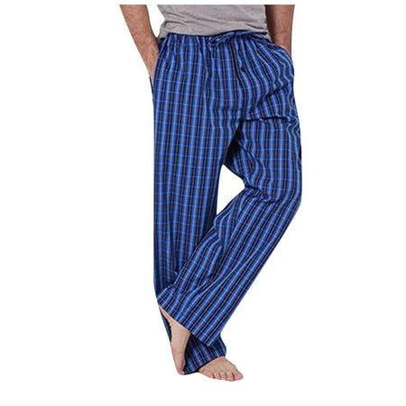 

WGOUP Fashion Men s Casual Plaid Loose Sport Plaid Pajama Pants Trousers Navy