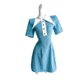 thumbnail image 3 of Elegante vestido de mujer de diseño nuevo de lujo con cuello Peter Pan, manga corta, ajustado, minivestido de corte A, 3 of 4