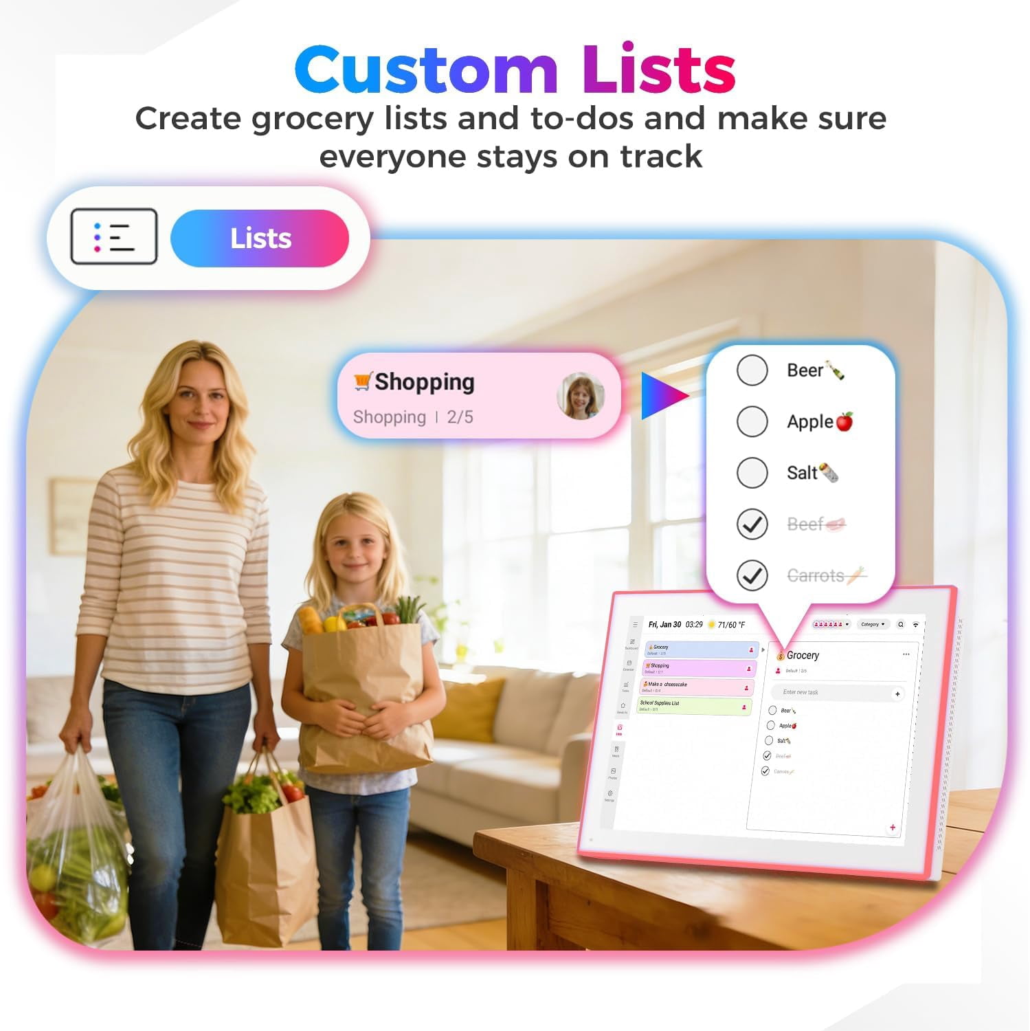 10.1 Inch Smart Digital Calendar with LED Reminder Light – HD Touchscreen Family Planner & Calendar with Chore Chart & Meal Planner