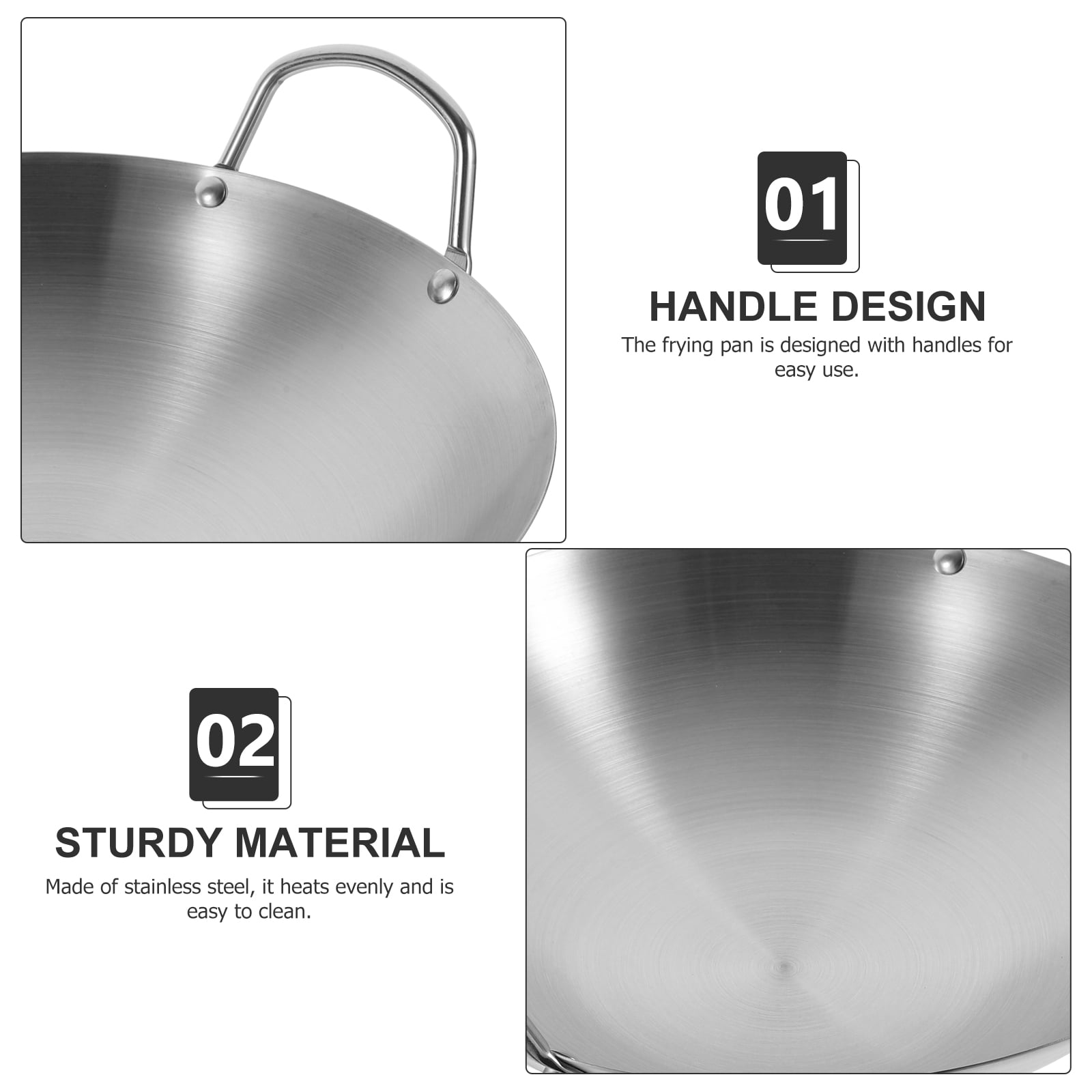 MIPCASE Stainless Steel Frying Pot for Home Use Plated Silver Non Stick Pan with Double Handle Even Heat Cooking