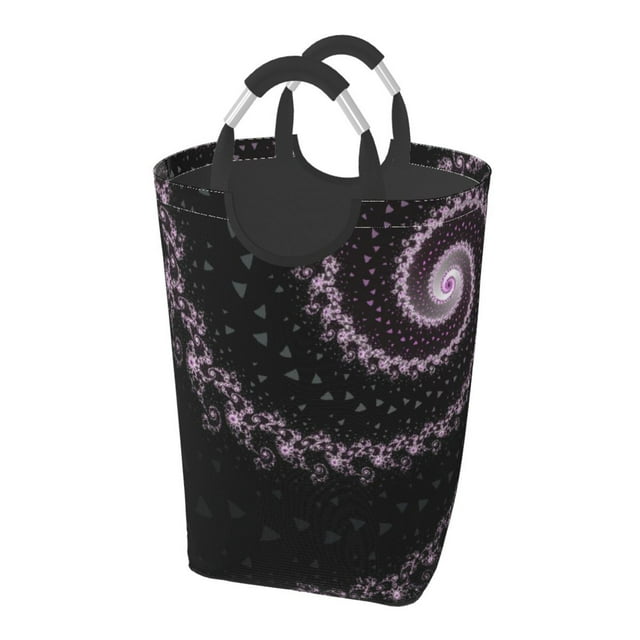 DouZhe 50L Rectangular Laundry Basket, Fractal Spiral Purple Prints Waterproof Foldable Laundry Hamper with Aluminum Handles