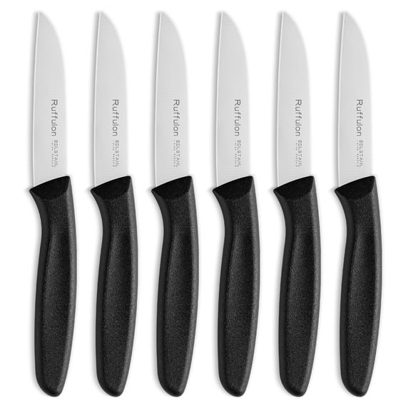 Stainless Steel Paring Knife Set of 6 With Ultra Sharp Blade for Fruits and Vegetables - Classic Paring Knife, Sturdy Anti-Slip Handle, Black