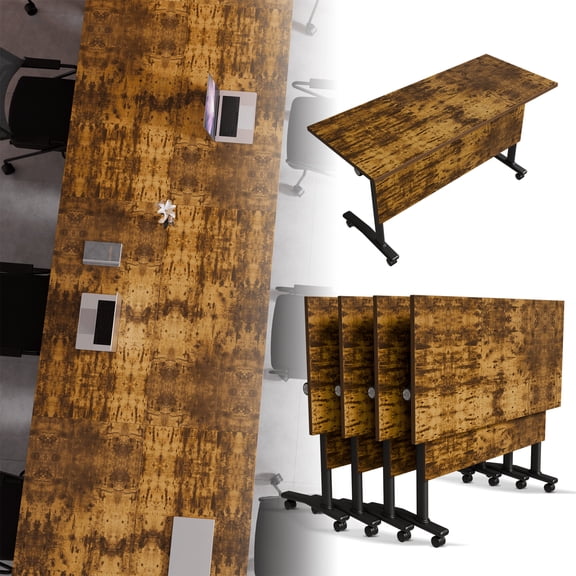 Folding Conference Tables with Wheels Tortoiseshell 4PCS 55.1"D x 21.6"W x 29.5"H for 4-6 Seat Meeting