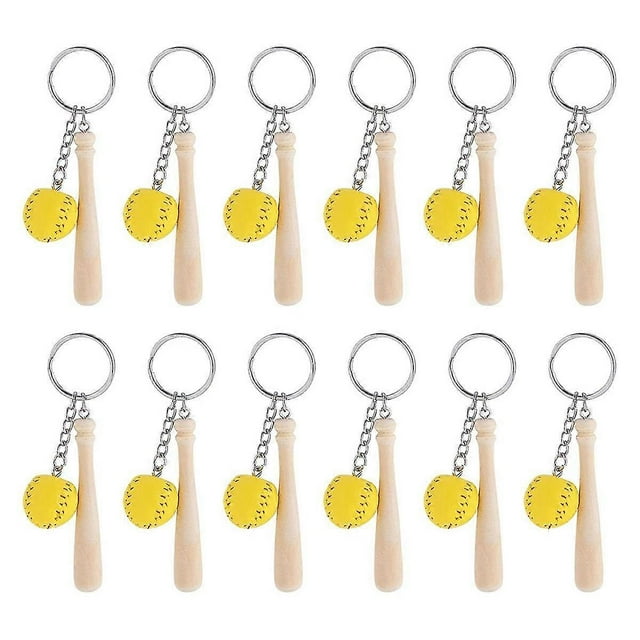 12pcs Wooden Baseball With Mini Baseball Keychain Softball Keyring Sports Keychain For Team Gifts
