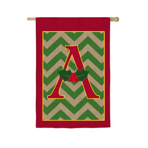 Chevron Stripe Burlap Holly Monogram A House Flag