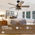 thumbnail image 3 of Farmhouse Ceiling Fan with Lights, 48 Inch Vintage Ceiling Lights with Remote Control, Glass Cover, 5 Dual-side Finishes Plywood Blades, Quiet DC 6 Speed Motor, Timing, for Home Outdoor Indoor, Black, 3 of 9