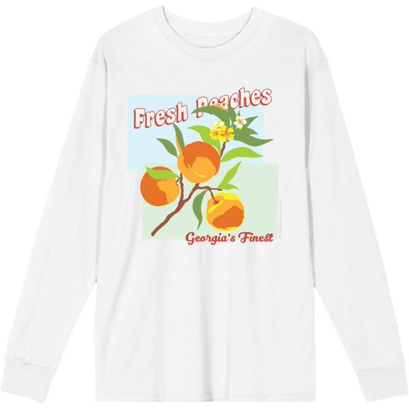 Natural World Fresh Peaches Georgia's Finest Adult White Crew Neck Long Sleeve Tee-3XL