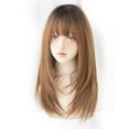 thumbnail image 1 of URCGTSA Peluca de pelo largo de 22 pulgadas para mujer, pelo sintético negro, peluca recta larga natural con flequillo, peluca de cosplay para fiesta para niña (rojo frambuesa), 1 of 2