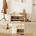 thumbnail image 4 of 32" Shoe Bench with Storage Drawer, Farmhouse Entryway Bench with Linen Seat Cushion & Shelf, Wooden Shoe Rack Organizer for Hallway, Living Room, Bedroom, 4 of 7