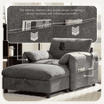 thumbnail image 5 of Lovableguy Chaise Lounge Chair Indoor,Comfy Chenille Sofa Chair with Ottoman,Adjustable Phone Holder, Dual-Port Charger,Storage Pockets,Cloud Couch Bed for Living Room,Bedroom,Apartment,Grey, 5 of 8