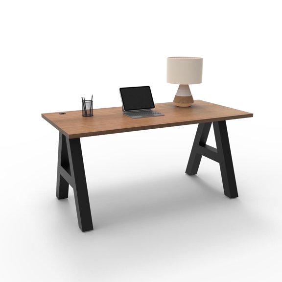 Serenity A-Frame Writing Office Desk for Home  and Office, 60"x30" with Walnut Pattern Top, Black Frame