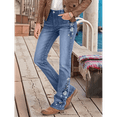 thumbnail image 4 of Women's Floral Embroidery Mid Waist High Stretch Bootcut Jeans with Pockets Blue L, 4 of 10