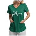 thumbnail image 4 of COMVALUE Scrub Tops Women Short Sleeve Working Uniform with Pocket Summer ECG Heart Graphic Print V Neck Stretchy Holi T Shirts (Green, XL), 4 of 5
