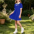 thumbnail image 6 of Amidoa Girls Summer Dresses A-Line Short Sleeve Dresses Print Kids Casual Sundress Blue Size 3T, 6 of 7