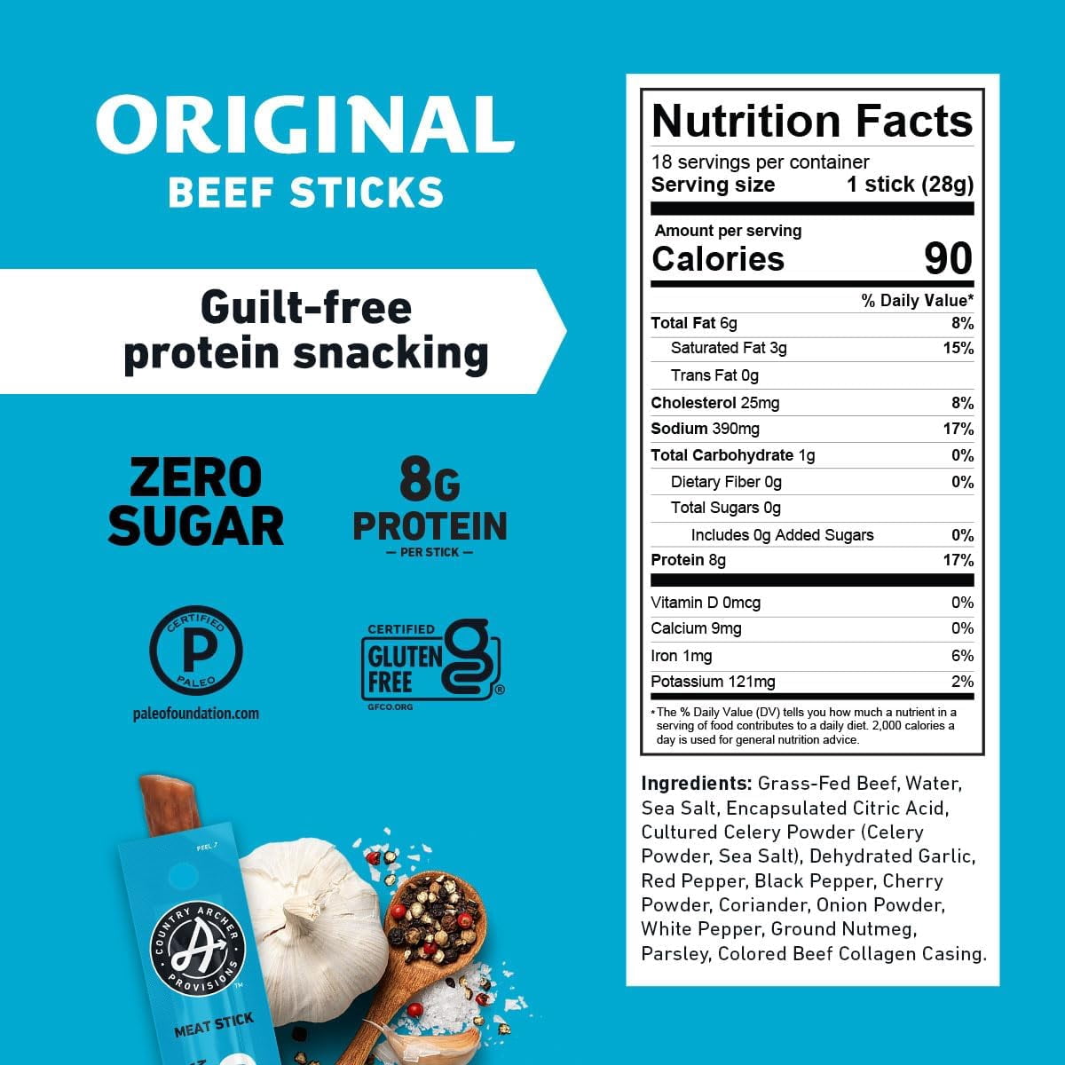 Country Archer Beef Stick Original 1 Ounce Pack Of 18