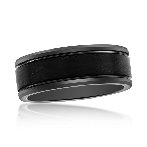 Beaux Bijoux Men's Brushed and Polished Black Tungsten Ring - Comfort Fit Ring for Men
