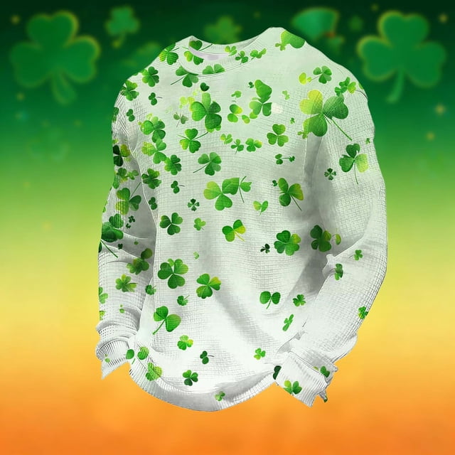 Ceisia Men's Loose Fit Waffle Knit Sweatshirt - St. Patrick's Day All-Over Festive Print Green S Gifts