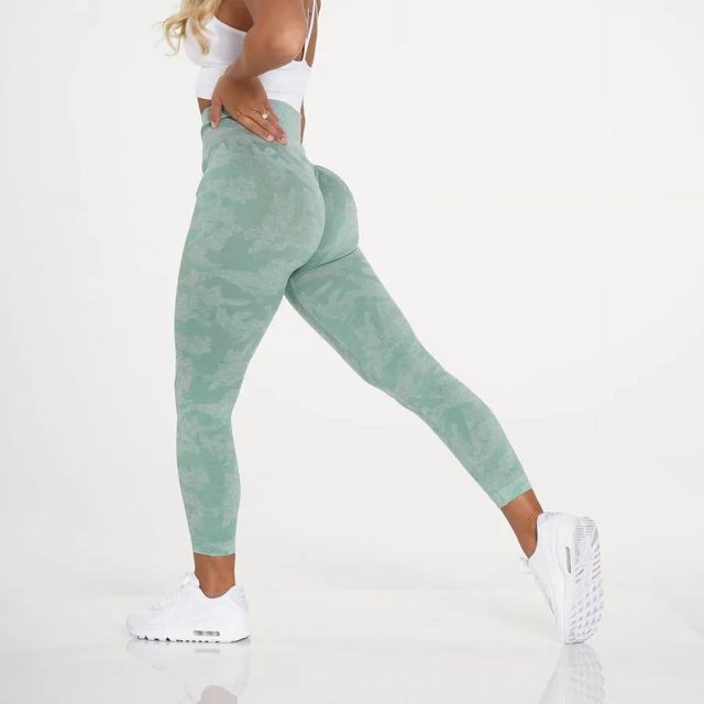 Mallas de camuflaje sin costuras para mujer, pantalones de Yoga de cintura alta, mallas deportivas con fruncido en el trasero, mallas deportivas para botín, mallas deportivas para gimnasio