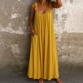 thumbnail image 3 of Efsteb Womens Dress Casual Resort Dress Sleeveless Spring Crew Neck Solid Color Ruched Plus Size Long Tank Dress Loose Fit ,Size:XL, 3 of 5