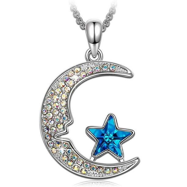 Golden Nyc Jewelry Aurora Borealis Cresent Moon And Star Necklace Walmart Com Walmart Com
