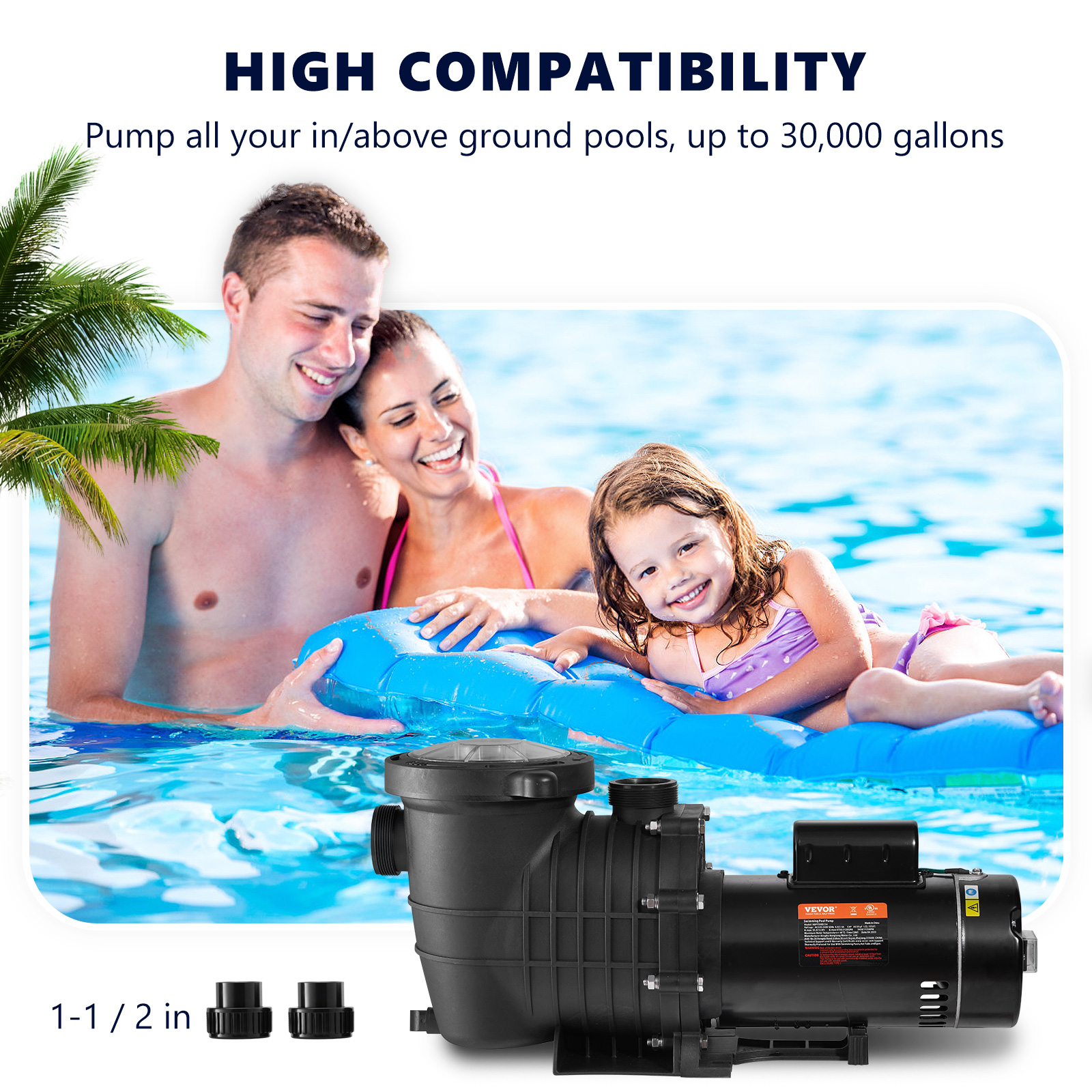 VEVOR Swimming Pool Pump, 2HP 230V, 1500W Double Speed Pump for in/Above Ground Pool w/ Strainer Basket, 5520GPH Max. Flow, Certification of ETL