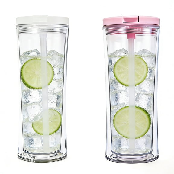 24oz Double Wall Insulated plastic cup,Reusable PP Plastic Cup with Straw Lid and Leak Proof Cover,BPA Free Cold Drink Container for Travel and Daily Use,The Perfect Holiday Gift