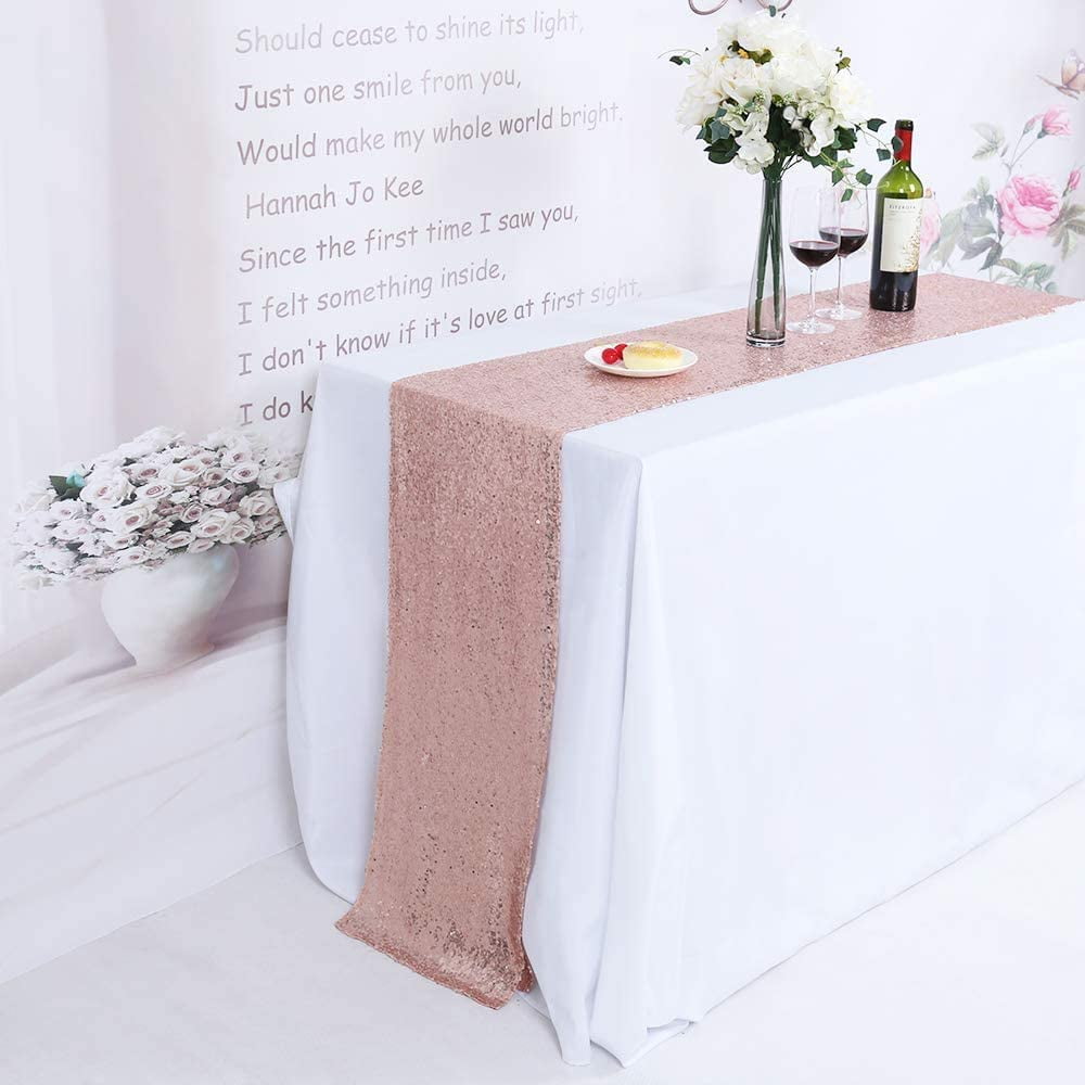 12 x 120 Inch Sparkly Rose Gold Sequin Table Runner,Sequin Tablelcoth