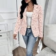 thumbnail image 4 of Women's Ruffled Collar Printed Slim Fit Casual Jacket Elegant Fashion Coat Pink XXL, 4 of 4