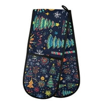 Yayeee Double Oven Mitt Kitchen Heat Resistant Baking 35" x7" Quilted Glove, Dark Blue Christmas