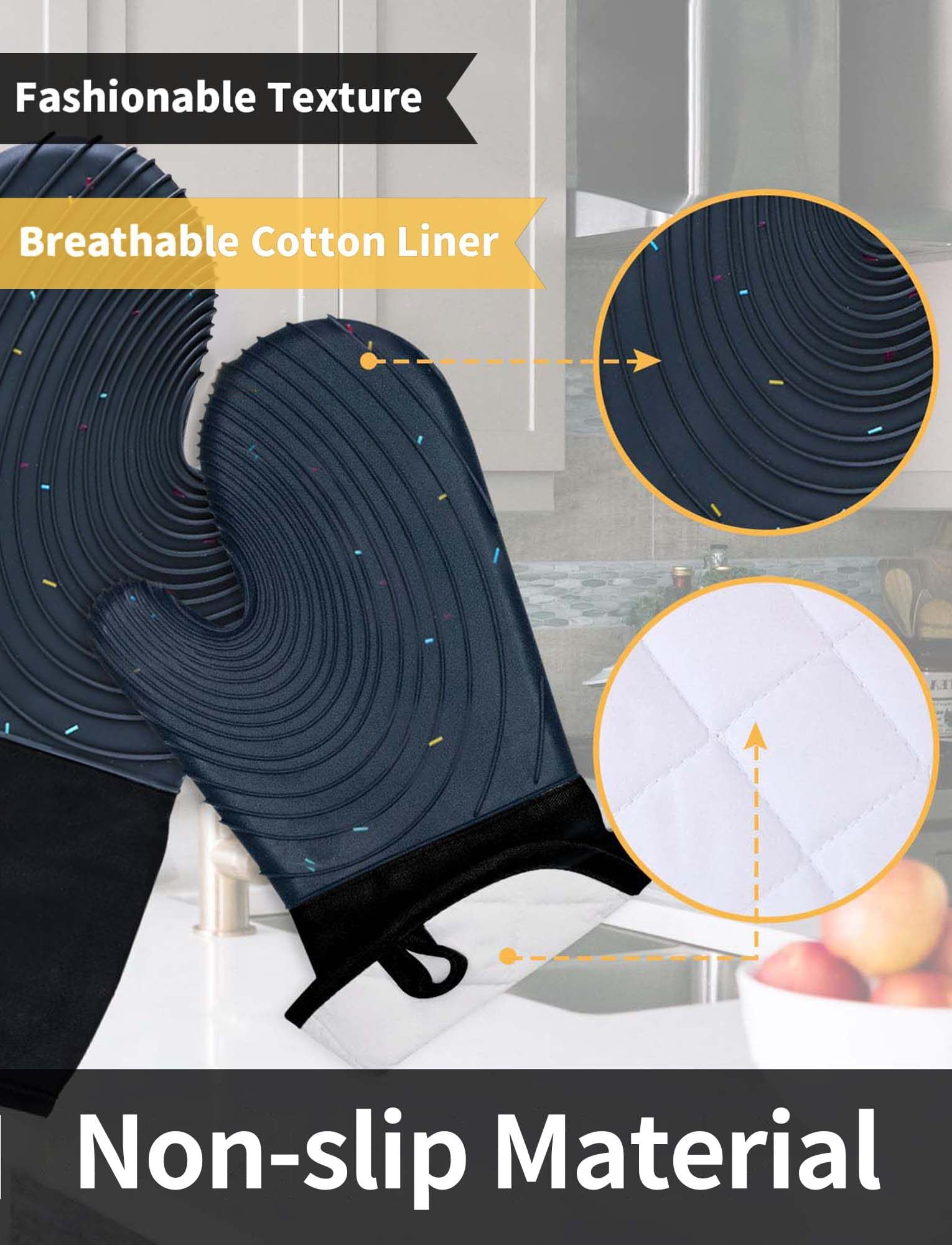 FEOYA Kitchen Oven Mitts Kitchen Oven Glove Heat Resistant 500℉Oven Mittens 4 Piece Set Non-Slip Soft Cotton Oven Gloves for Home Baking Cooking Grilling