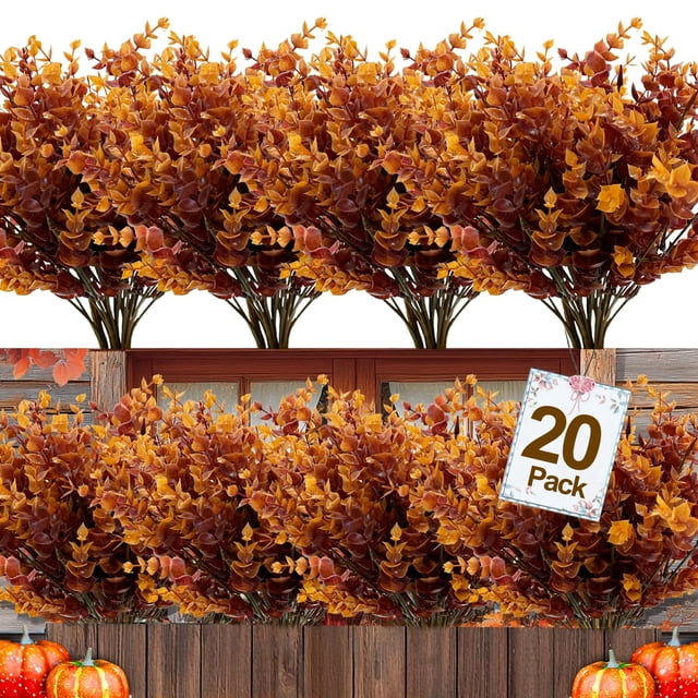 Flores artificiales de otoño, 20 paquetes, resistentes a los rayos UV para exteriores