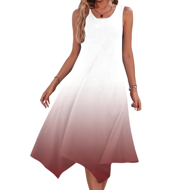 JMKQLZ Womens Dresses Sleeveless Round Neck Drawstring Casual Ruffle A-Line Mini Dress