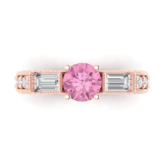 Three-Stone Engagement Ring for Women - 2.33ct Simulated Pink Diamond in 14K Rose Gold Promise Ring