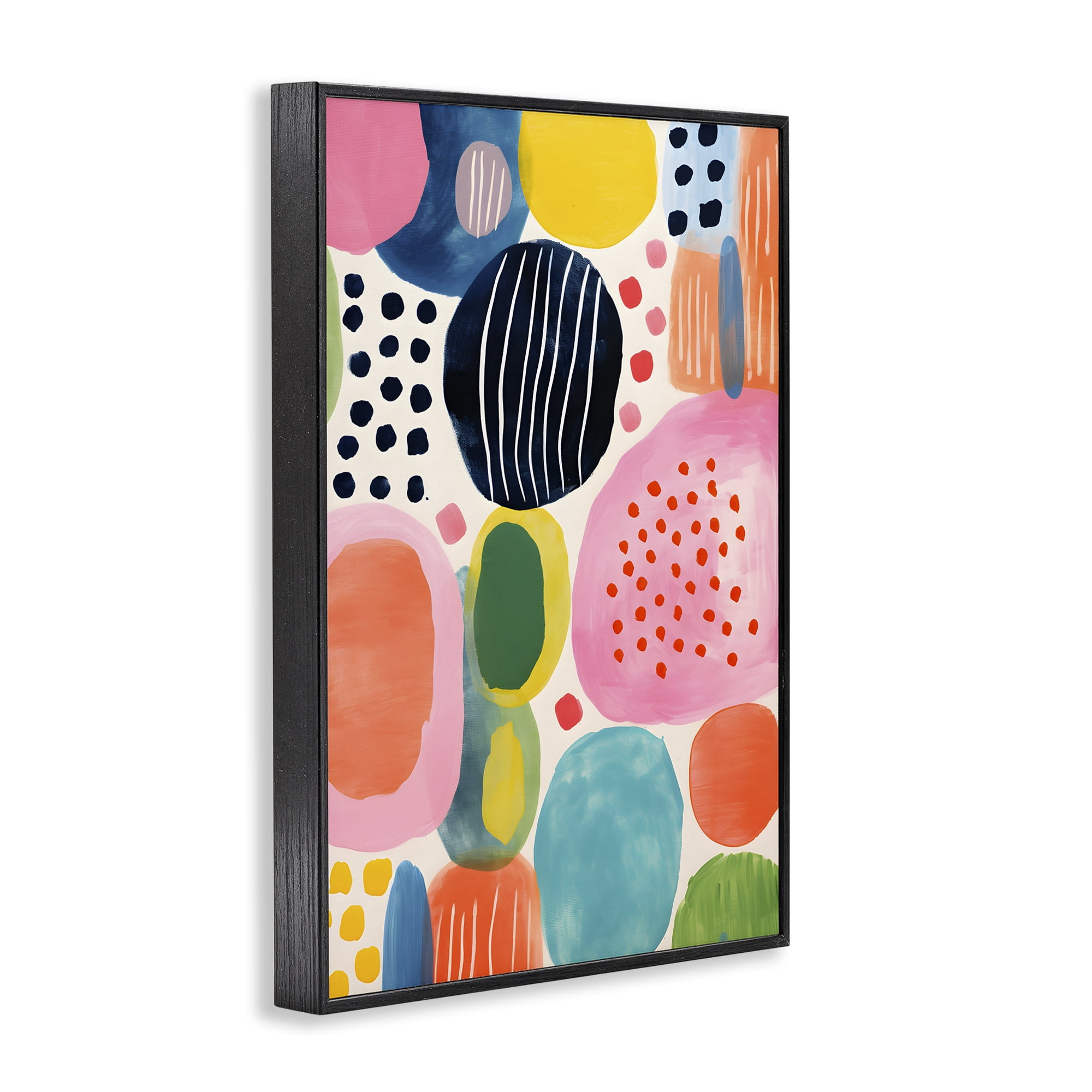 Stupell Industries Whimsical Patterned Shapes Abstract Painting Black Framed Art Print Wall Art, 12 x 18