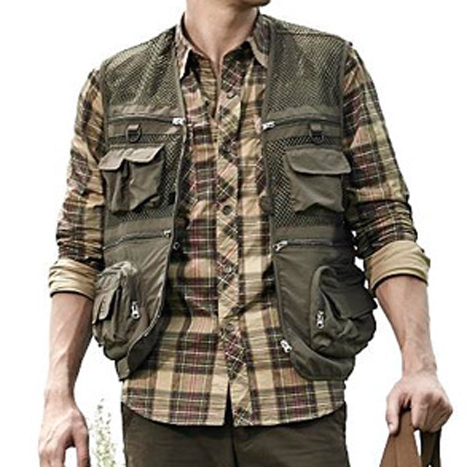 Brnmxoke Men's Casual Outdoor Utility Work Safari Fishing Hiking Travel Cargo Vest Jacket Multi Pockets Lightweight Quick Dry Plus Size
