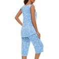 thumbnail image 4 of AKOEE Cotton Pajamas Loungewear Women 2 Piece Solid/Floral Print Sleeveless Pleated Tank Top with Knee Length Short Pants Sets (X-Large, Light Blue 03), 4 of 7