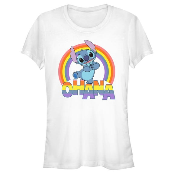 Junior's Lilo & Stitch Rainbow Ohana Graphic Tee White X Large