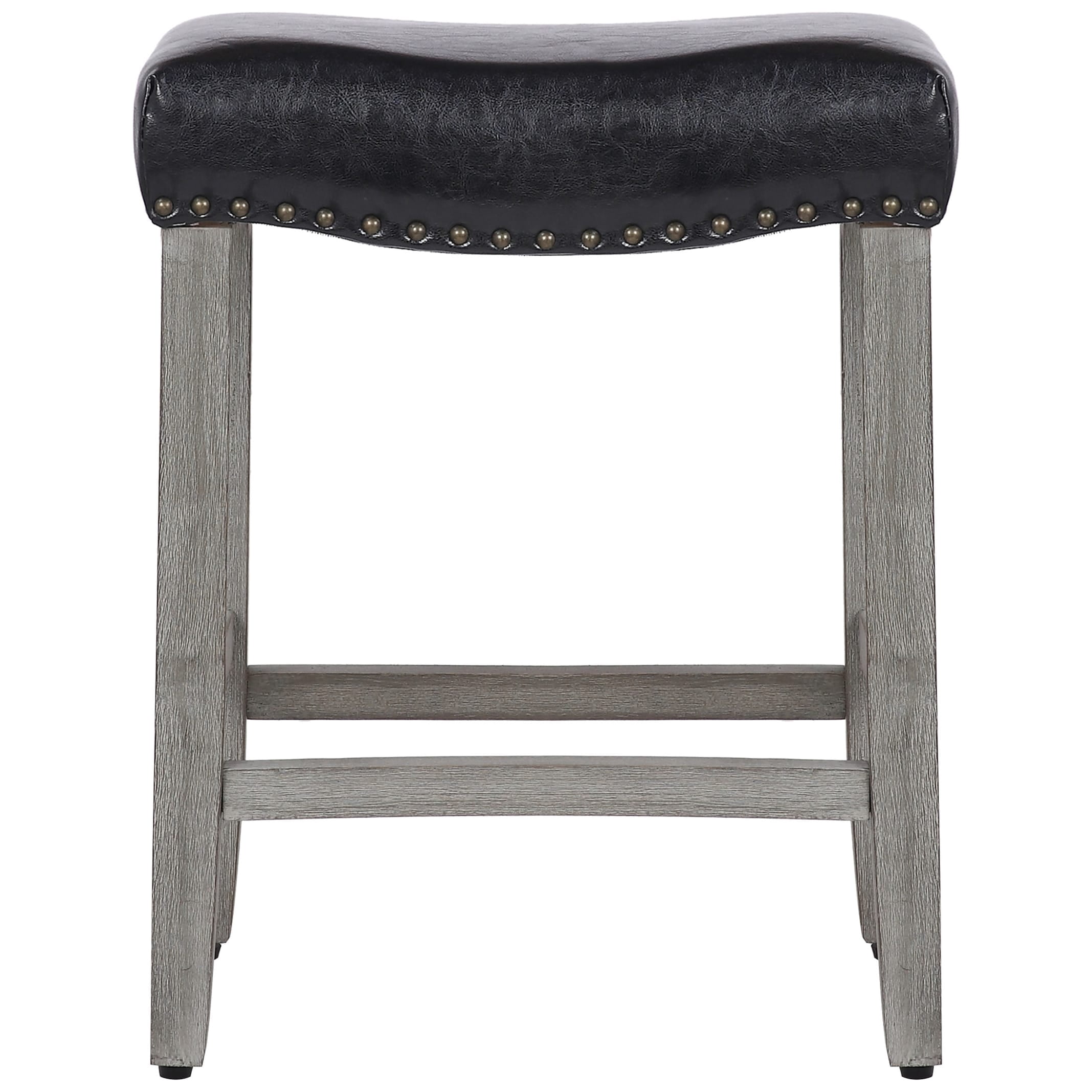 24" Inch Upholstered Saddle Seat Bar Stool, Antique Gray/Leather