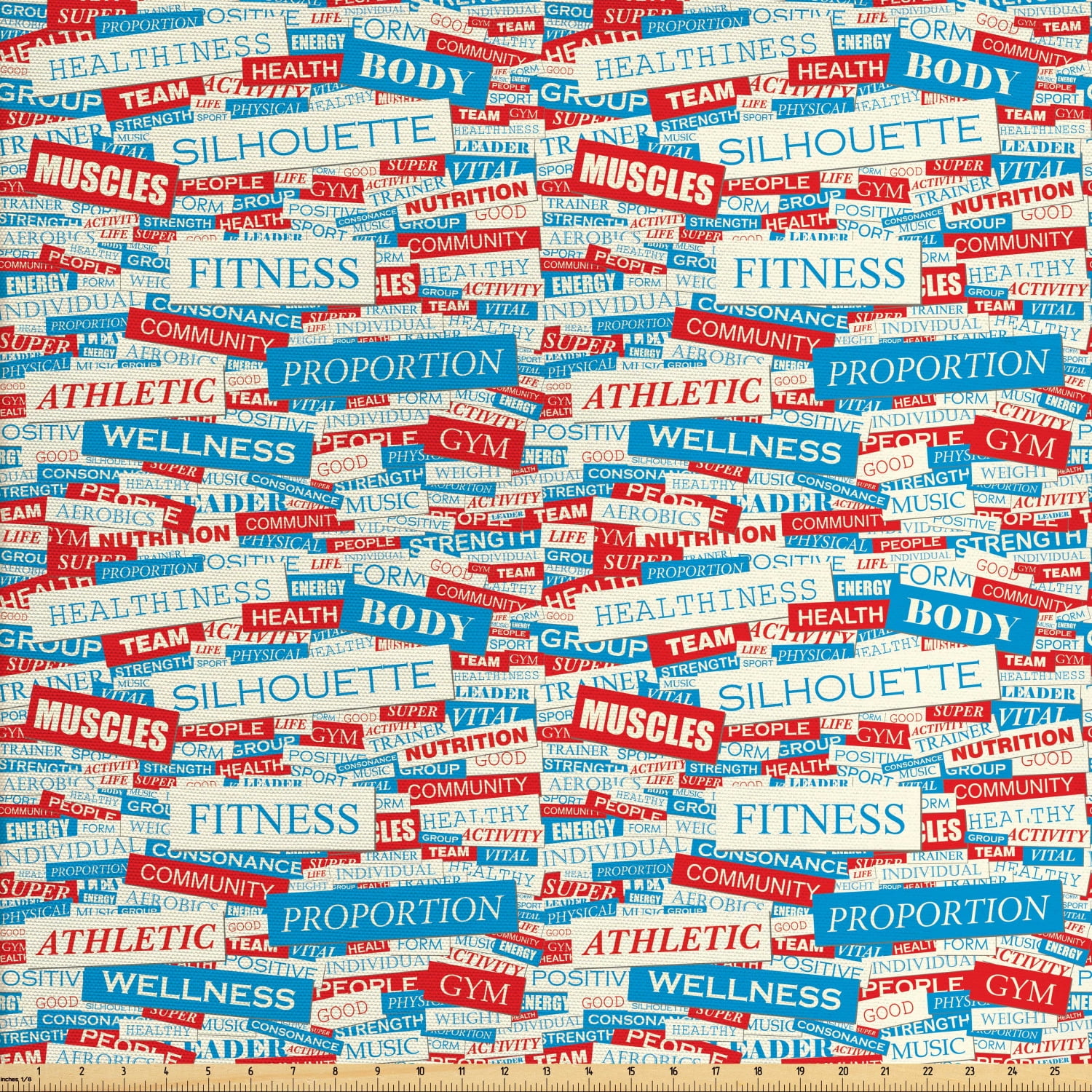 Fitness Fabric By The Yard Collage Of Words Physical Activity Healthiness Nutrition Bodycare Theme Decorative Fabric For Upholstery And Home Accents By Ambesonne Walmart Com Walmart Com