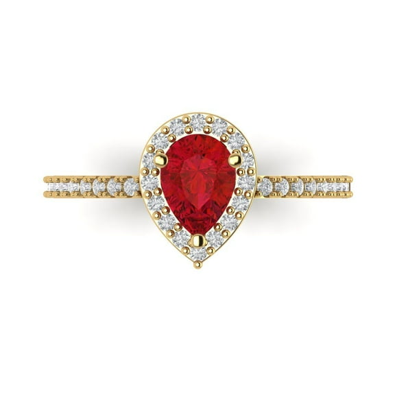 Solitaire with Accents Engagement Ring for Women - 0.755ct Simulated Ruby in 18K Yellow Gold Promise Ring