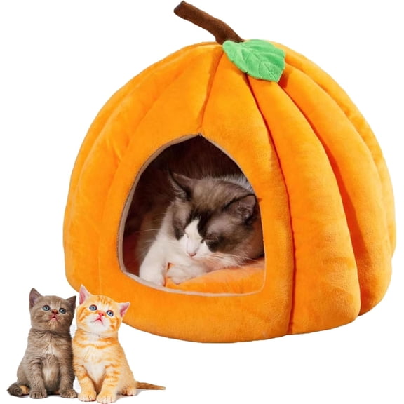 Pumpkin-Shaped Cat Bed – Indoor Cat Cave with Removable Cushion, Halloween Themed Pet House