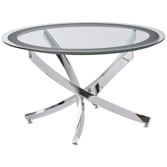 HomeStock Handmade Home Coffee Table with Tempered Glass Top, 20"H x 35.5"W x 35.5"D, Chrome and Clear Finish, Casual Glamour Design